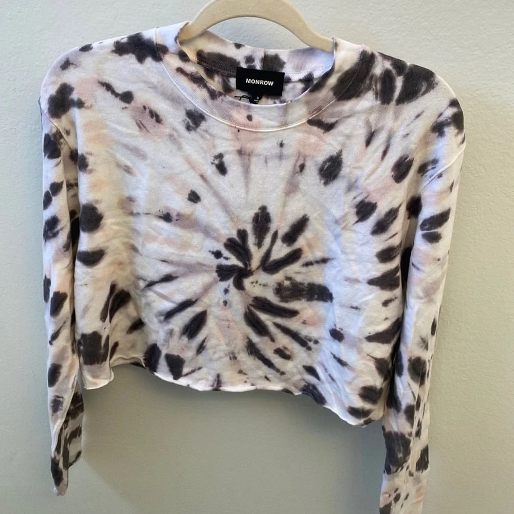 Monrow Kaleidoscope Tie-Dye Cropped Boyfriend Sweatshirt SOLD OUT - Picture 2 of 3